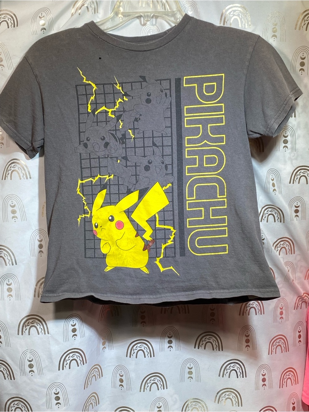 Pokemon Gray Tee with Yellow Pikachu Graphic